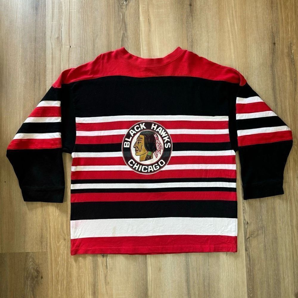 Vintage Y2K CS Sportswear Chicago Black Hawks NHL Long Sleeve Jersey Shirt Men L